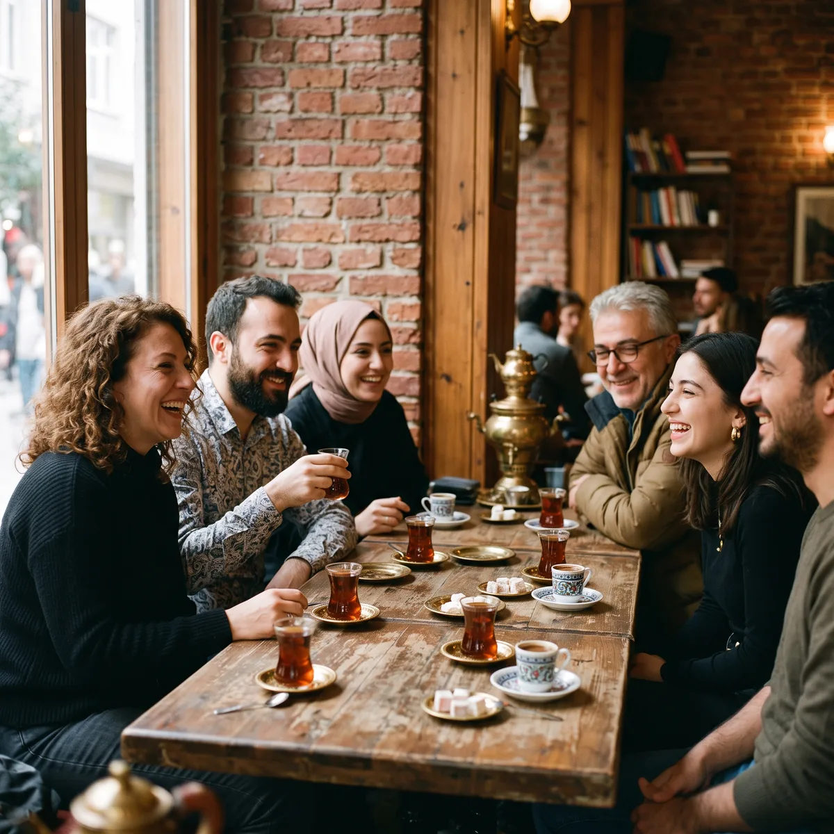 Regulars enjoying Turkish coffee together at Kervan Cafe